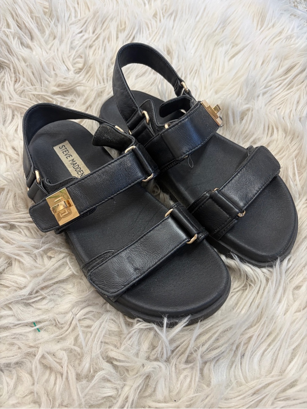 Steve Madden Black Leather Mona Sandals, Size 6.5